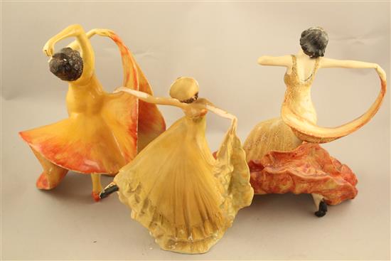 Three Wade Art Deco cellulose glazed figures of Zena, Carmen and Argentina, 1930s, 21 - 25cm